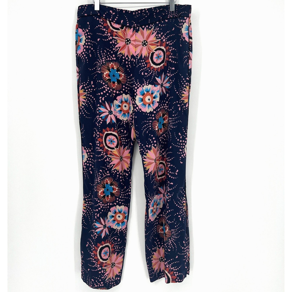 Dea Kudibal Pants Women's XL Silk‎ Floral Blue Starburst Tapered Leg Loud Print
